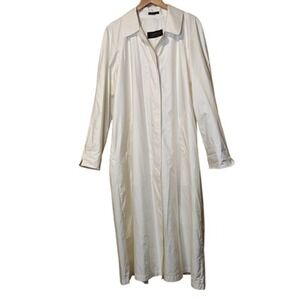 Sanyo Carol Cohen Rain Coat Womens Large White Long Button Front Lined Trench